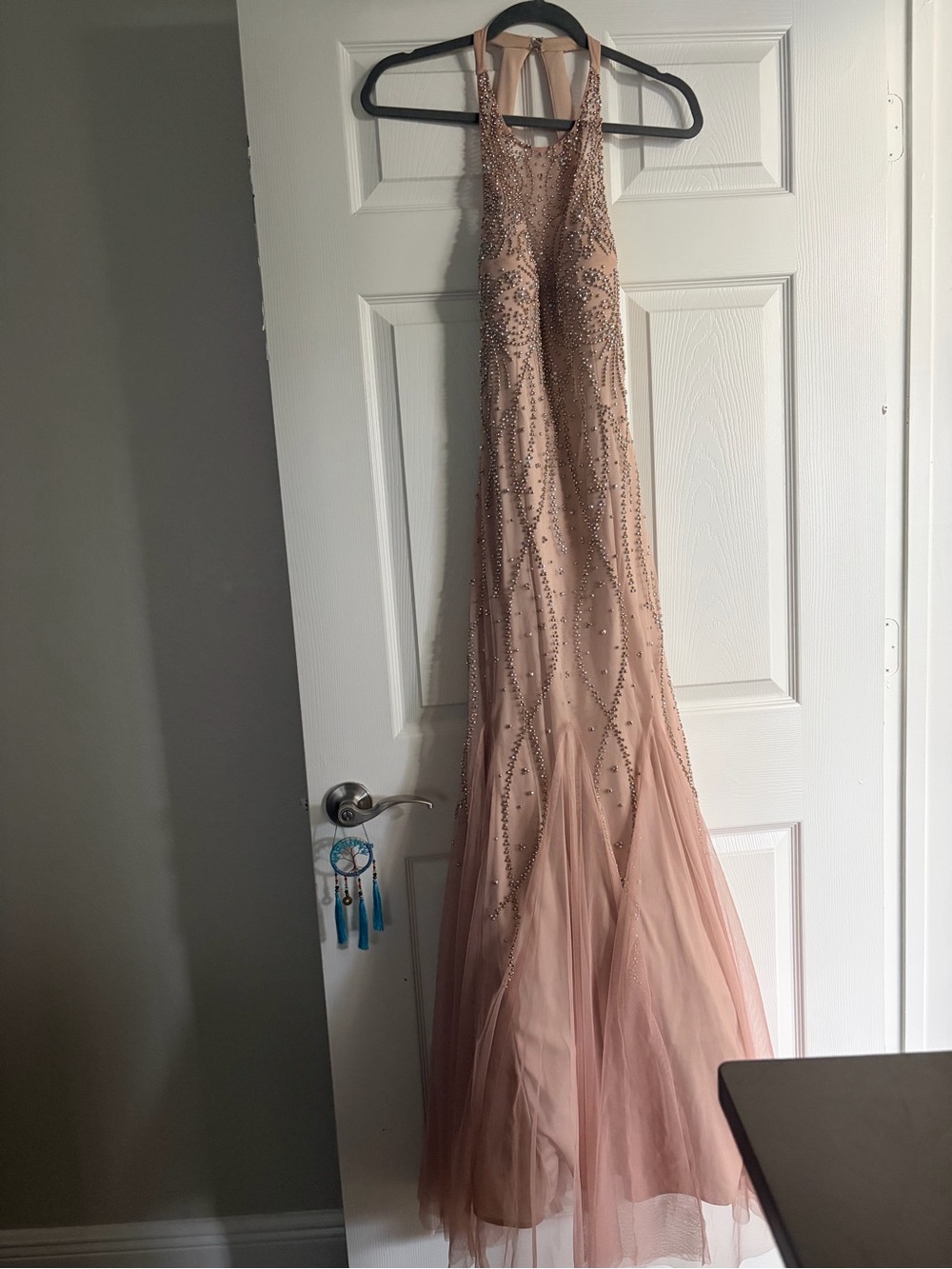 Xscape Glittering Blush Pink Prom Gown